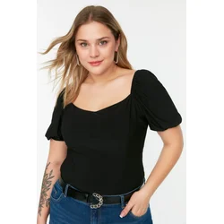 Trendyol Curve Black Heart Neck Balloon Sleeve Knitted Blouse