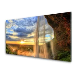 tulup.si Steklena slika Slap landscape vode 120x60 cm 4 obešalnika