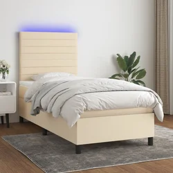 Greatstore Box spring postelja z vzmetnico LED krem 100x200 cm blago