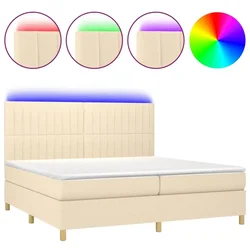 Vidaxl Box spring postelja z vzmetnico LED krem 200x200 cm blago