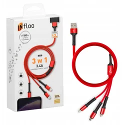Flo 3-v-1 kabel Lightning/Type-C/Micro USB, rdeč