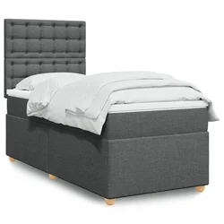 Vidaxl Box spring postelja z vzmetnico temno siva 90x190 cm blago