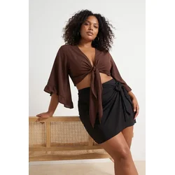 Trendyol Curve Ženska bluza Tbbss24Af00071, Braon