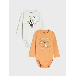 Sinsay - Pamučni bodi sa printom 2 pack Tom and Jerry - svetlo siva