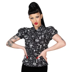 Ženska srajca KILLSTAR - The Heat Button Up - Black/White - KSRA010896