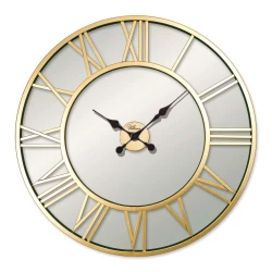Wallity Zidni sat Retro Metal Roman Numerals Mirror, 76x76 cm, Zlatne boje