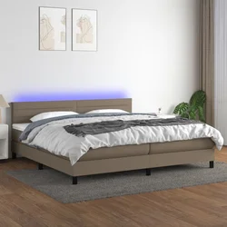 Greatstore Box spring postelja z vzmetnico LED taupe 200x200 cm blago
