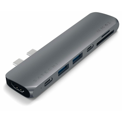 SATECHI Aluminium Type-C PRO Hub (HDMI 4K,PassThroughCharging,2x USB3.0,2xSD,ThunderBolt 3) - Space Grey