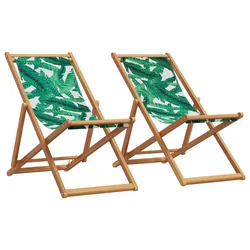 Sklopive stolice za plažu 2 kom tkanina i drva uzorkom lišća