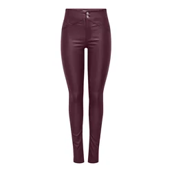 Only Ženske pantalone Arden, Kožne, Uski kroj, Bordo