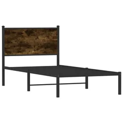Vidaxl Kovinski posteljni okvir brez vzmetnice dimljen hrast 75x190 cm