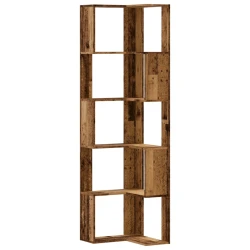 Kutni regal za knjige s 5 razine staro drvo 50x50x179 cm drveni