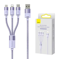 BASEUS USB kabel 3v1 Baseus StarSpeed, USB-C + micro USB + Lightning, 3,5 A, 1,2 m (vijoličen)