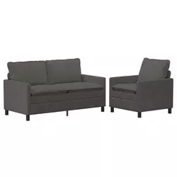 Vidaxl Kavčna garnitura 2 pcs Temno siva Blago