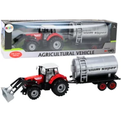 Kmetijski traktor bager s pogonom cisterne rdeče barve