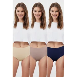 Trendyol Navy Blue-Multicolored 3-Pack Micro Seamless/Non-Trace Hipster Knitted Panties