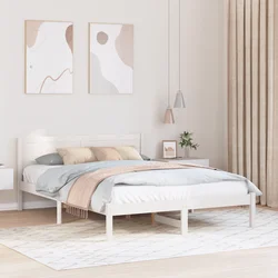 vidaXL Bela postelja Bela Trden borov les 140 x 200 cm Posteljski okvir