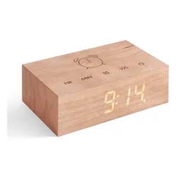Rjava lesena LED budilka Gingko Flip Click