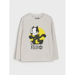 Sinsay - Pamučna majica dugih rukava sa printom Felix Cat - krem