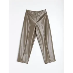 Sinsay - Barrel leg pantalone od imitacije kože - tamno zelena