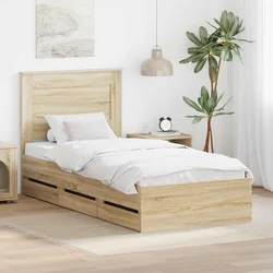 vidaXL Konstrukcija postelje s predalom Sonoma hrast 75 x 190 cm