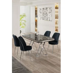 Hanah Home Set Trpezarijski sto i 4 stolice, Teget-crni