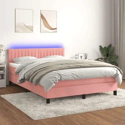 Vidaxl Box spring postelja z vzmetnico LED roza 80x200 cm žamet