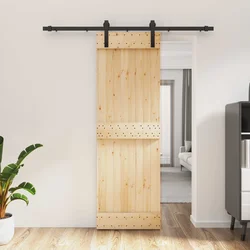 Klizna vrata Prirodna i crna 70 x 210 cm Čvrsta borovina