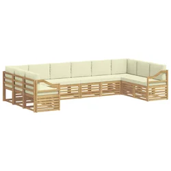 Set vanjskih sofa s jastukom 10 pcs Bijela i krem Poliester