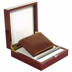 Set kožni muški 101-2 novčanik+olovka Grip 2011 FC tamno siva Fornax braon