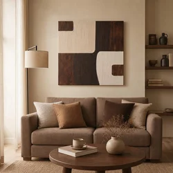 WallXpert slika na platnu Huhu3204, apstraktni oblici u tamnobraon i krem boji, 40 x 40 cm