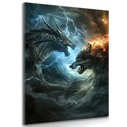 Slika spopad zmaja in volka - 30x40