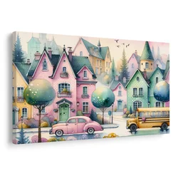 Slika čarobne ulice pastelnega mesta - 120x80