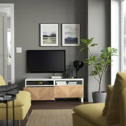 BESTA TV stalaža s fiokama, bela/Hedeviken/Stubbarp hrastov furnir, 120x42x48 cm