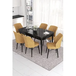 Hanah Home Set Trpezarijski sto i 6 stolica Eva, Oker-crni