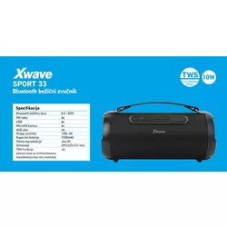 Xwave BT zvucnik,TWS/5.0/10W/FM radio/MicroSD/USB2.0/Aux-Line In/1500mAh/Crni