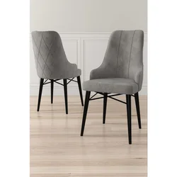 Hanah Home set trpezarijskih stolica Neta 8 kom, siva tkanina Babyface, crne drvene noge