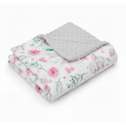 shumee Odeja Minky 75x100 (pepelnato rjava + majhni roza slončki)