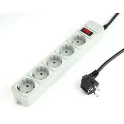 GEMBIRD - Surge Protection Power strip, 5 sockets, 3m, 16A Automatic Circuit Breaker, Power Switch, Grey