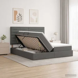 vidaXL Postelja s shranjevanjem Temno siva 200 x 200 cm Blago
