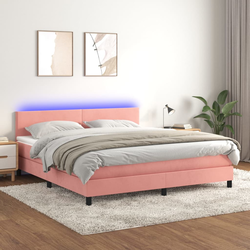 Greatstore Box spring postelja z vzmetnico LED roza 180x200 cm žamet