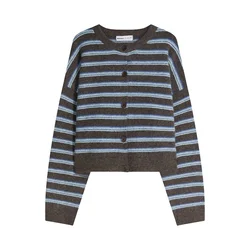 Bershka Pulover svetlo modra/temno rjava