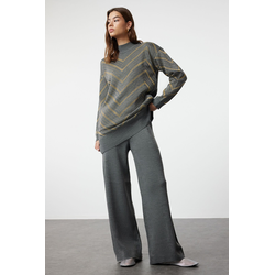 Trendyol Anthracite Glitter Knitwear Sweater Trousers Bottom-Top Set