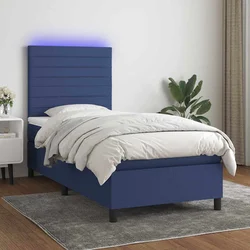Vidaxl Box spring postelja z vzmetnico LED modra 90x190 cm blago