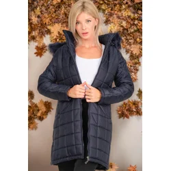 Z6653 DEWBERRY WOMENS COAT-PLAIN NAVY BLUE