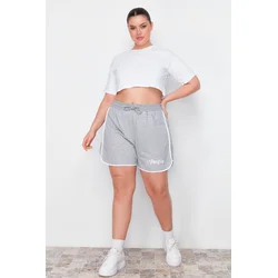 Trendyol Curve Gray Printed Piping Detailed Knitted Shorts & Bermuda