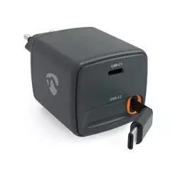 Nedis WCHARC30WBK - Punjač sa uvlačivim kablom Power Delivery 30W 2xUSB-C crna
