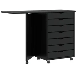 vidaXL Rolling Cabinet z mizo MOSS Black Solid Wood Pine