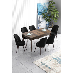 Hanah Home Set Trpezarijski sto i 6 stolica Han, Crno-braon