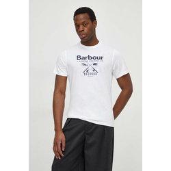 Bombažna kratka majica Barbour moški, bela barva